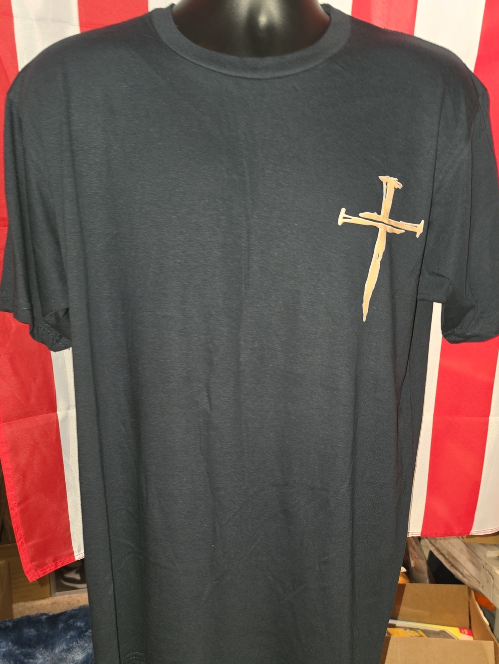 Navy Short-Sleeve Tee with Beige Cross Accent